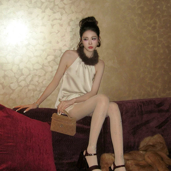 Fashion niche, Royal Sister Spice Girl hot diamond snowflake rhinestone heavy industry can cut black milk white stockings at will