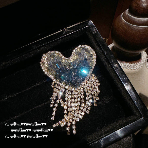 Annual Meeting Jewelry Gradient Blue Crystal Love Sparkling Diamond Tassel Brooch
