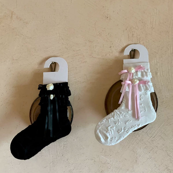 Fashion niche Yu Shuxin same bow tube socks lace thin bow Lolita style