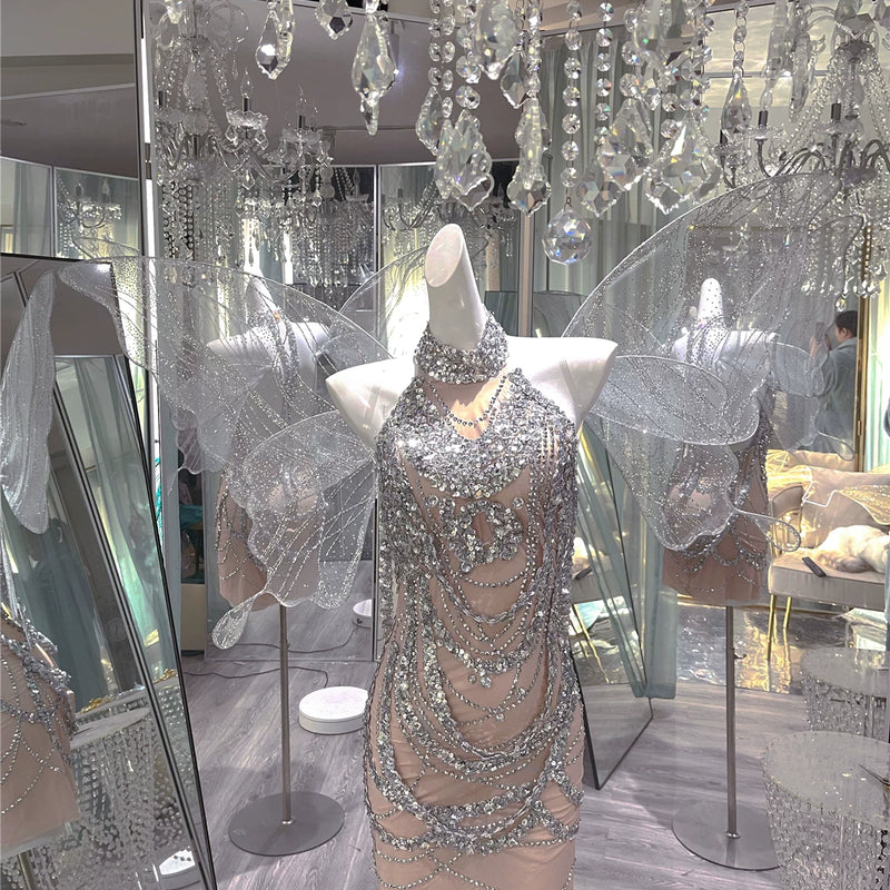 Handmade personalized rhinestone birthday elegant socialite halterbackless taylor swift same style dress