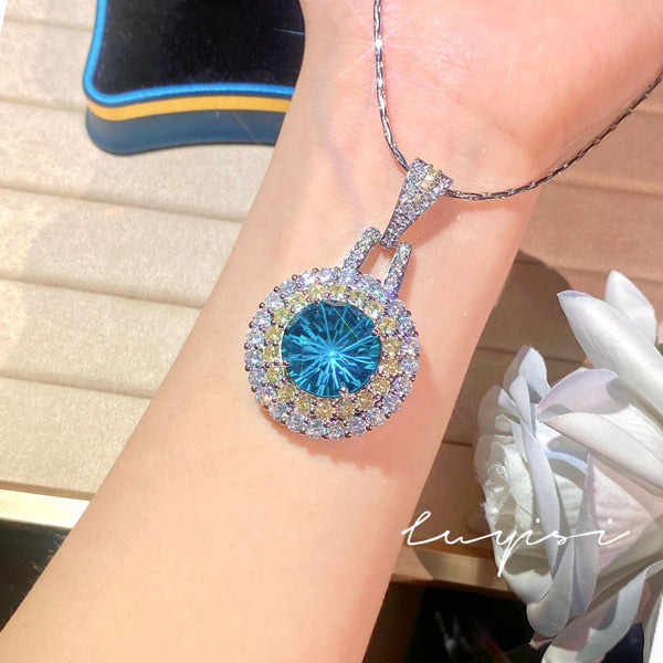 New Luxury Full Diamond Set Topaz Fireworks Cutting Necklace Colorful Treasure