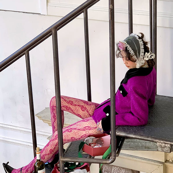 Fashion Custom Edition Hollow Rose Lace Spider Web Textured Socks Silk Spice Girls Millennium Niche One-Piece Socks