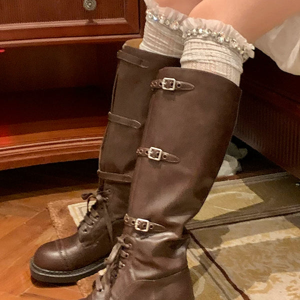 Fashion original designer brand knee flash diamond knee socks women's autumn and winter stockings milk white Japanese jk