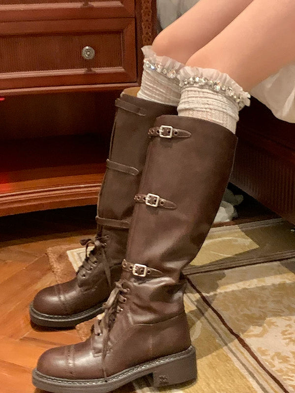 Fashion original designer brand knee flash diamond knee socks women's autumn and winter stockings milk white Japanese jk