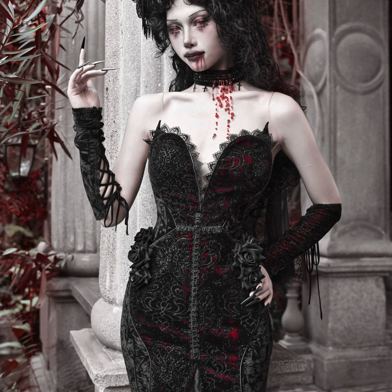 Scarlet blood peak gothic dark love velvet glitter mermaid dress dress halloween