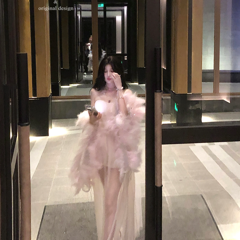 Pink atmosphere classyslimming looktube topdress goddess style long skirt