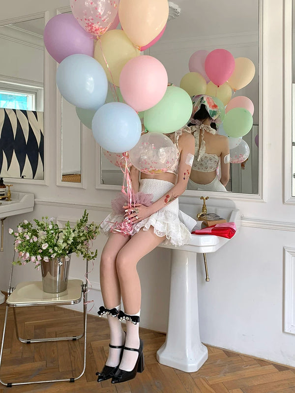 Fashion niche socks full diamond bow socks pearlescent glass socks thin pure desire wind white socks