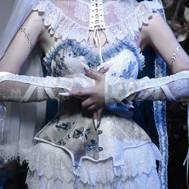 Original zombie bride white gothic skeleton lace transparent matching sleeves christmas