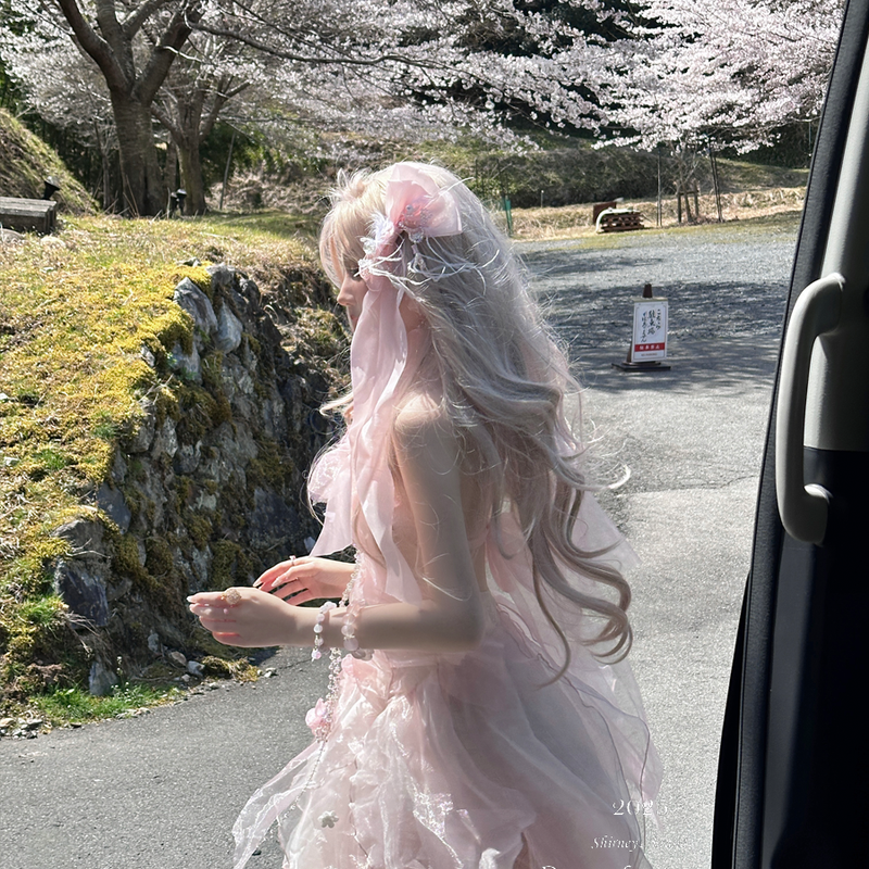 Pink off-the-shoulder bandeau dress - romantic french fairy princess dress