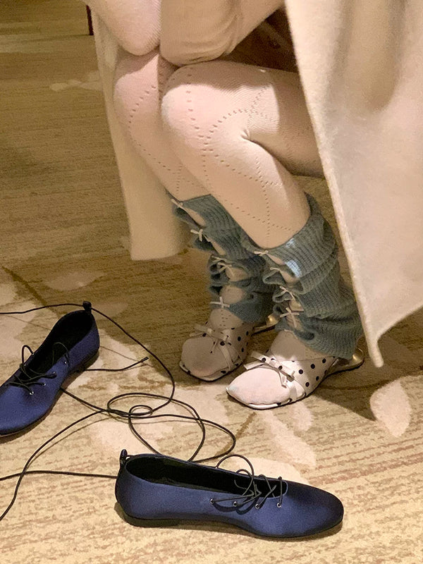 Fashion niche, white autumn and winter bow stacked socks women's knitted wool ballet open stacked calf cover