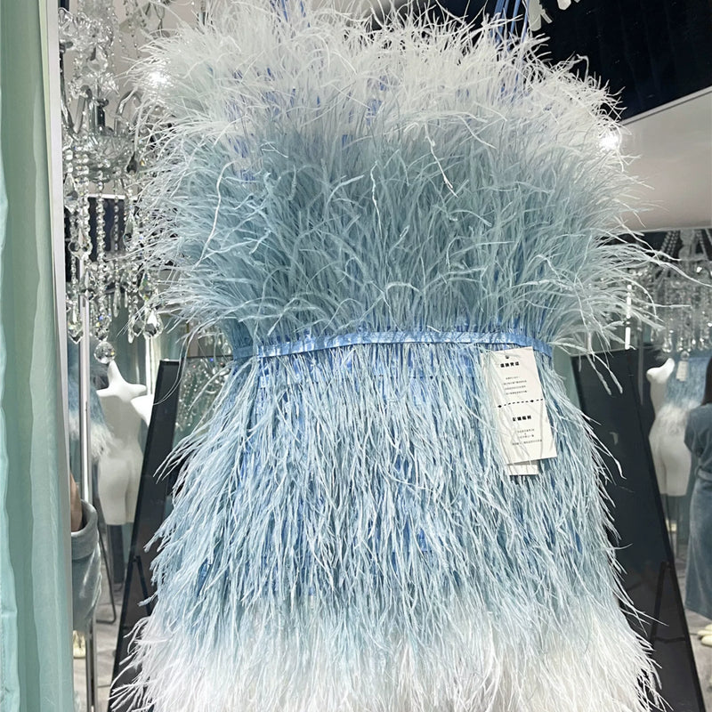 Thousand gold sense of design white swan birthday party heavy industry feather ostrich feather accessible luxury evening dress dress