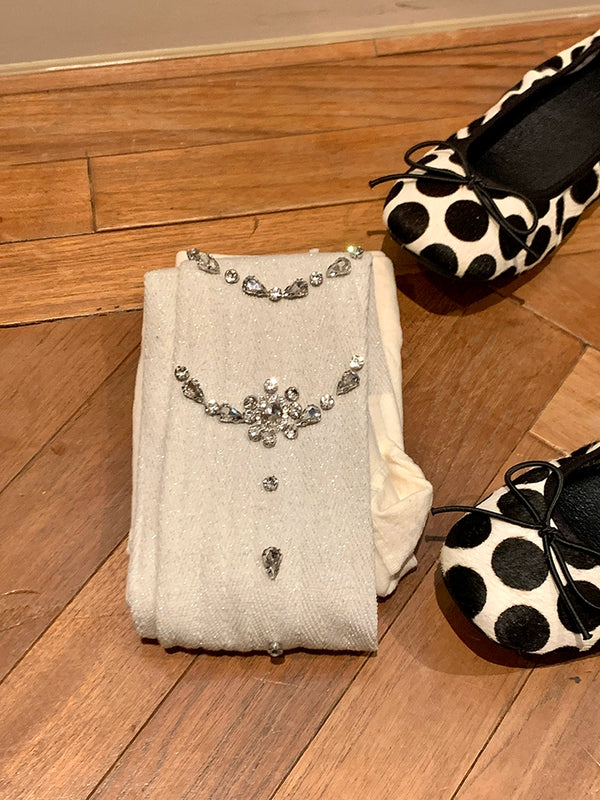 Fashion niche design heavy industry rhinestone Japanese jk white pantyhose black bright silk leggings