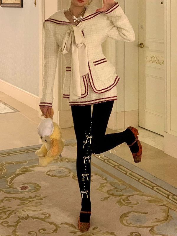 Fashion niche atmosphere, pearl bow, abdomen and hip lift, pressure to look thin, autumn and winter warm pantyhose women