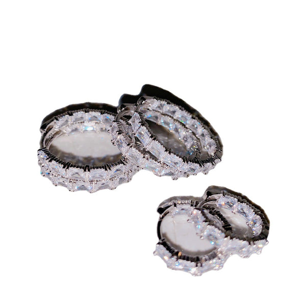 Full diamond zirconium large circle earrings with silver needle earrings