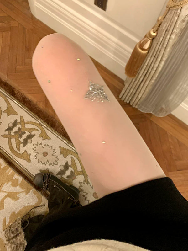 Fashion niche, manual heavy industry, hot diamond butterfly heavy industry can cut anti-hook black milk white stockings at will