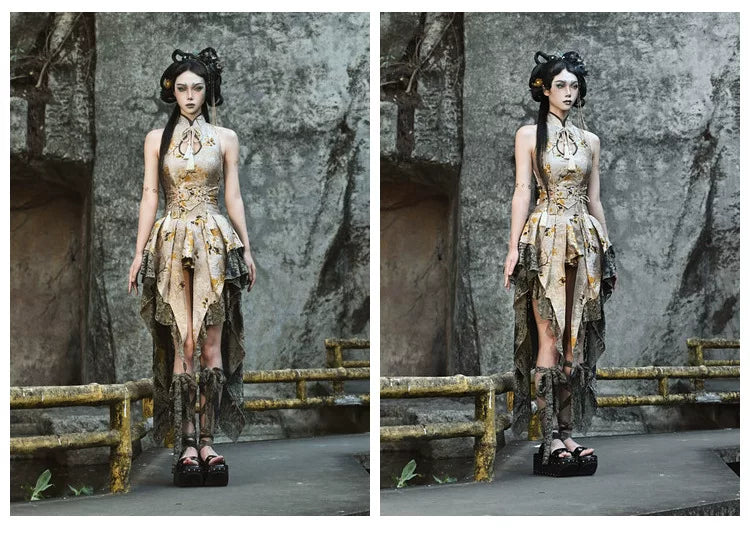 New chinoiserie button birdcage water drop collar cheongsam short tops christmas