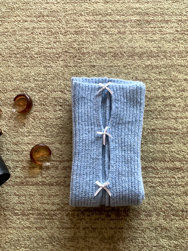 Fashion niche, white autumn and winter bow stacked socks women's knitted wool ballet open stacked calf cover