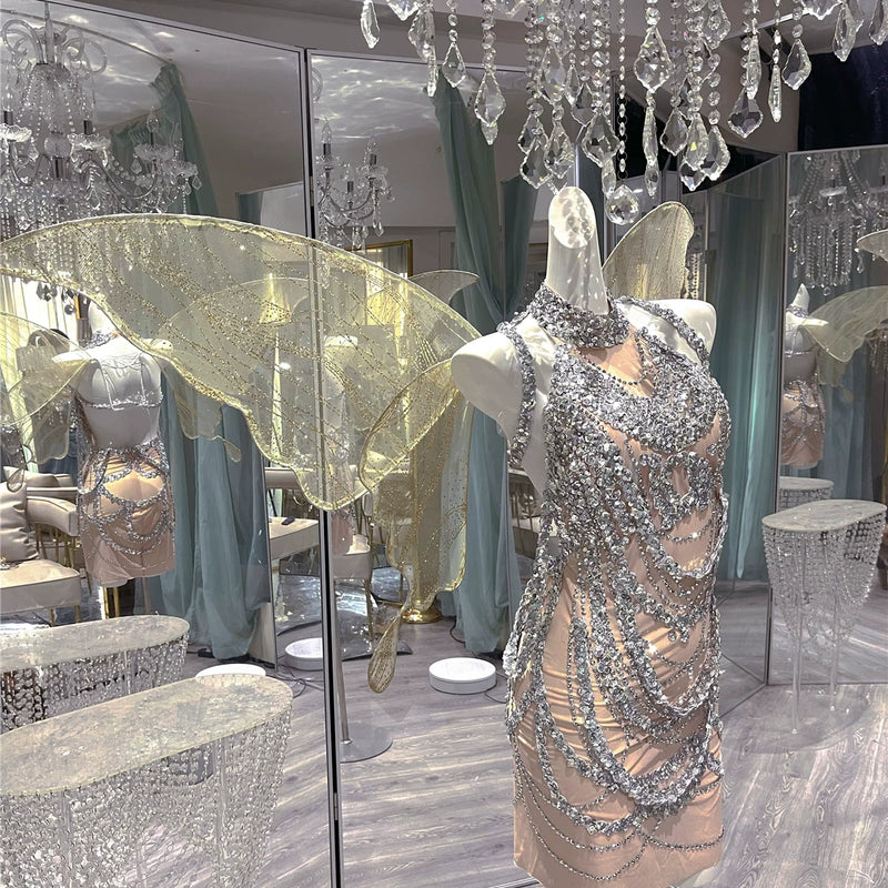 Handmade personalized rhinestone birthday elegant socialite halterbackless taylor swift same style dress