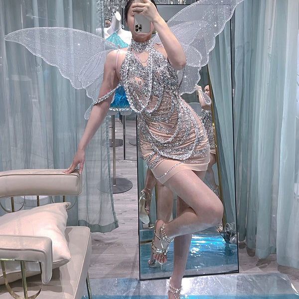 Handmade personalized rhinestone birthday elegant socialite halterbackless taylor swift same style dress