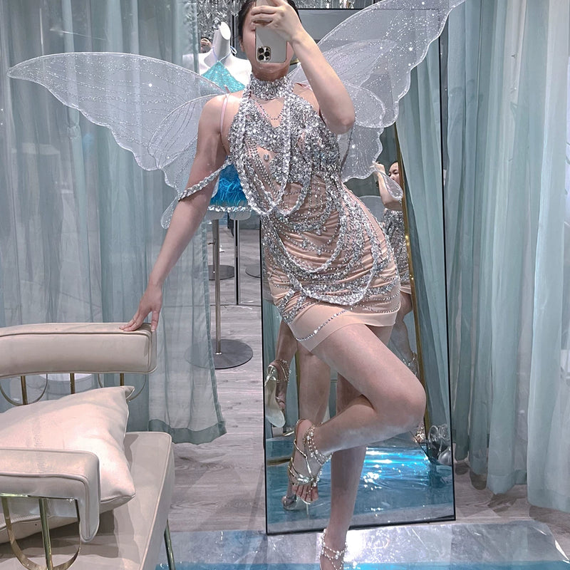 Handmade personalized rhinestone birthday elegant socialite halterbackless taylor swift same style dress