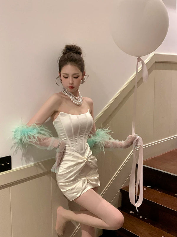 Fashion original fairy beauty feather long yarn gloves photo versatile dress styling accessories gloves can be customized