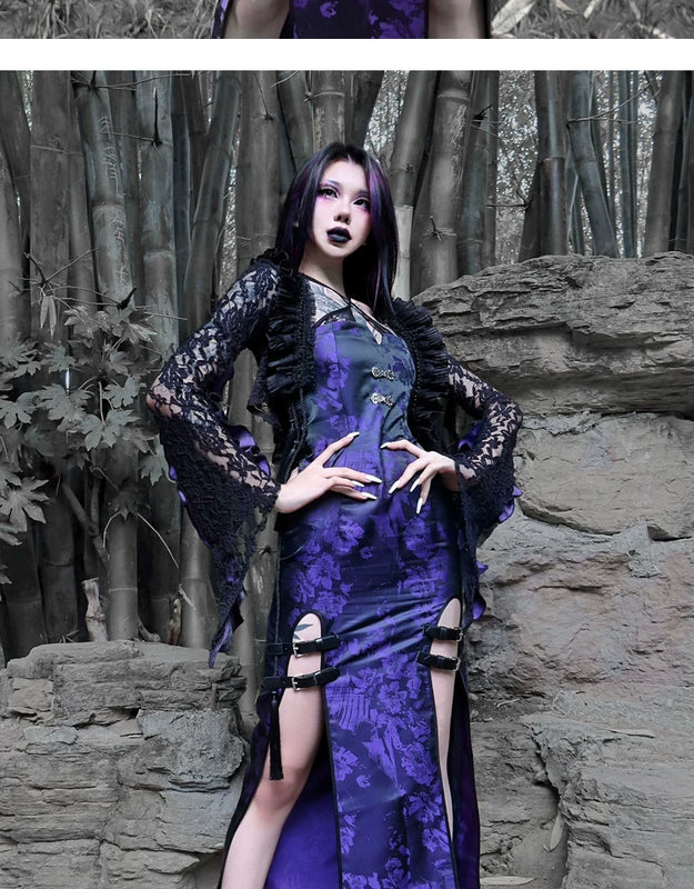 Original chinese style new chinese style slit tassel leather buckle hip skirt dress