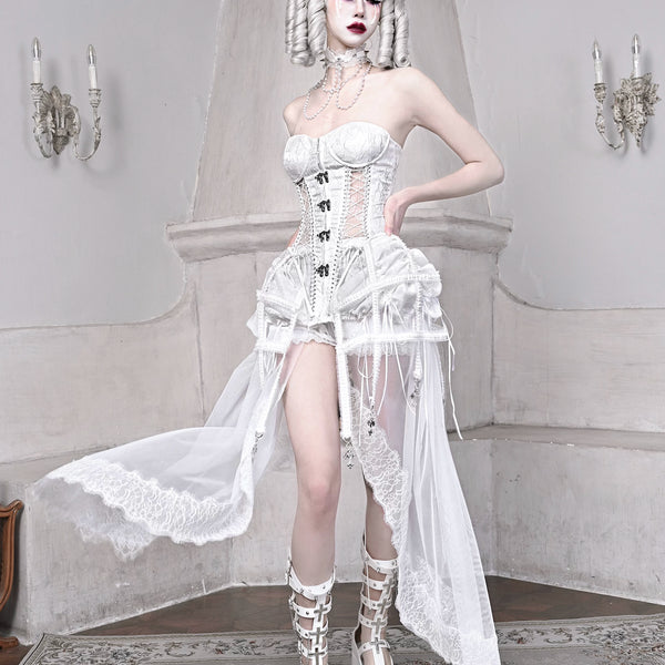 White Gothic Dark Fishbone Strap Birdcage Corset Christmas Vest