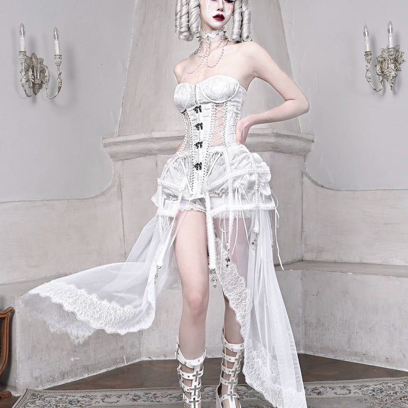 White Gothic Dark Fishbone Strap Birdcage Corset Christmas Vest