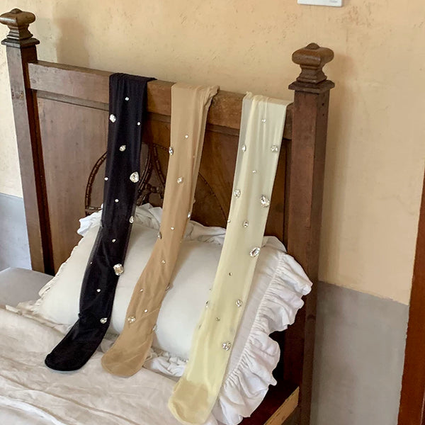 Fashion pure desire rhinestone bulingbuling flash stockings black silk milk white ultra-thin pantyhose