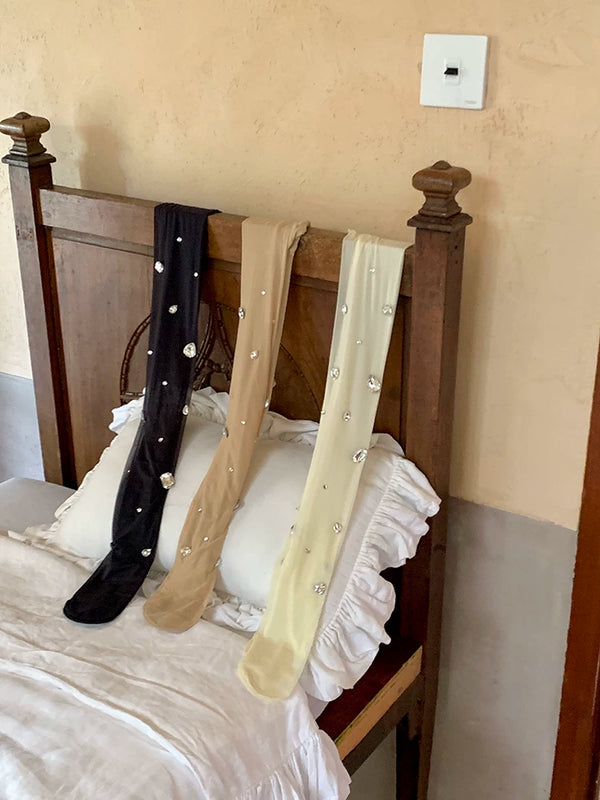 Fashion pure desire rhinestone bulingbuling flash stockings black silk milk white ultra-thin pantyhose