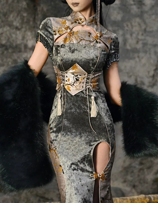 New chinese style tassel jacquard tassel scale pattern waist girdle christmas