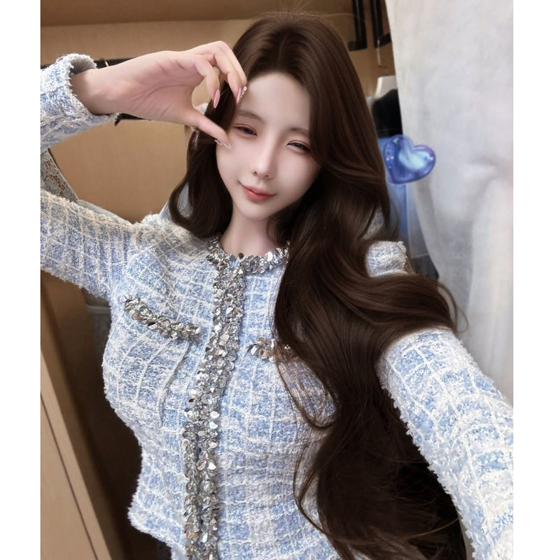 Shuidian Heavy Industry Round Neck Short Knitted Shirt, Two Piece Set for Wealthy Women, Autumn French Gentle Style