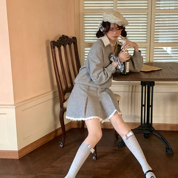 Fashion three-color gray vertical strip thin thin and thin versatile bow catwalk mid-tube stacking socks