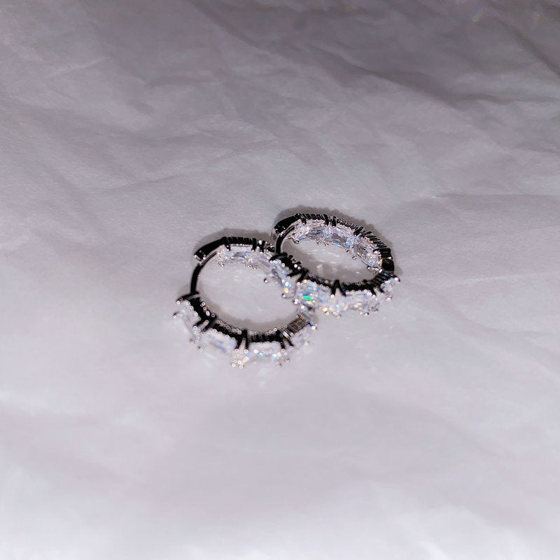 Full diamond zirconium large circle earrings with silver needle earrings