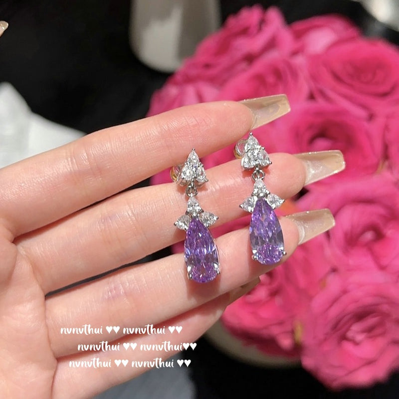 Western Lilac Purple Droplet Necklace Mermaid Tears Iris Purple Droplet Earring Set