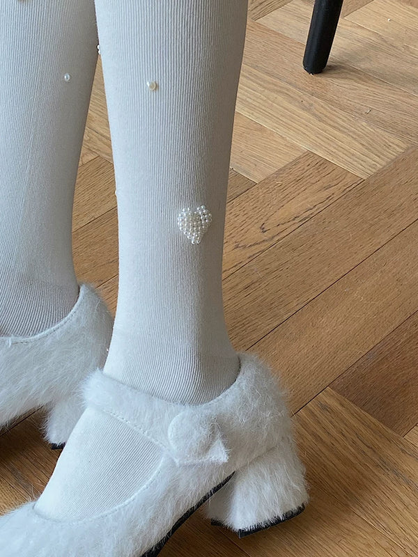 Fashion original niche design pearl love Japanese jk white pantyhose women's milk white leggings