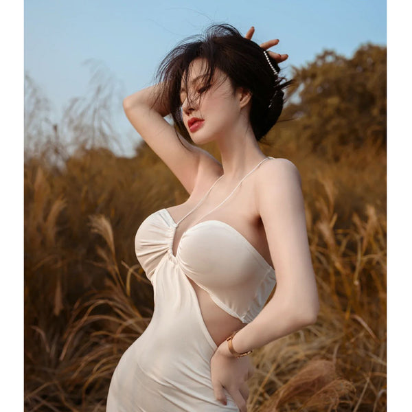 Sexy temperament hanging neck hollow out long dress, western-style pure desire, spicy girl party hanging neck backless versatile dress, summer dress
