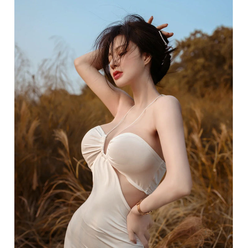 Sexy temperament hanging neck hollow out long dress, western-style pure desire, spicy girl party hanging neck backless versatile dress, summer dress