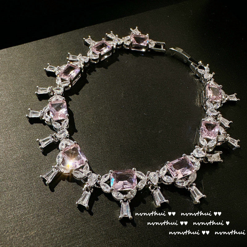 Flower Pink Sweetheart Flower Gem Bracelet Designer Plated 18K Gold Morgan Pink Waterdrop Bow Earrings