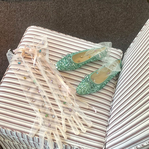 Fashion niche colored rhinestone handmade mesh socks + mesh strap inlaid with gemstones bridal gloves