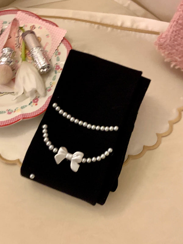 Fashion niche design pearl necklace Japanese jk white pantyhose women's milk white leggings