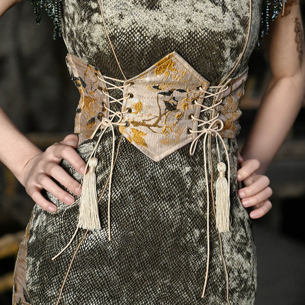 New chinese style tassel jacquard tassel scale pattern waist girdle christmas