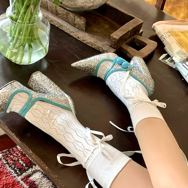 Fashion niche bow cross strap jk ballet white sweet leggings summer mary jean socks