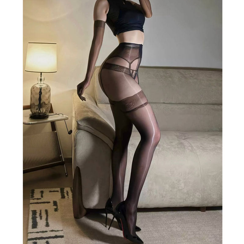 Pure desire sexy babes ultra-thin sexy black shiny stockings borderless smooth suspenders pantyhose women