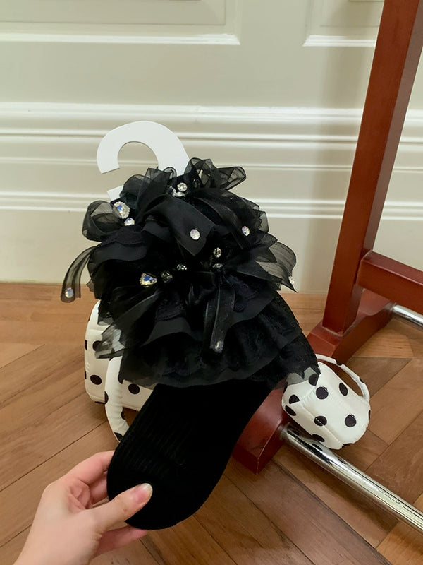 Fashion niche, design thin mesh lace diamond women's stacking socks cute medium tube socks student socks