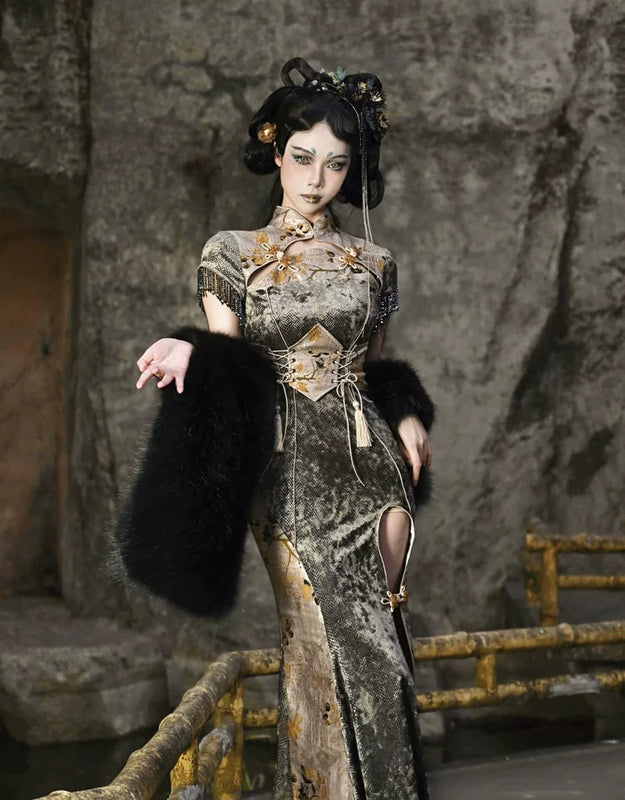 New chinese style tassel jacquard tassel scale pattern waist girdle christmas