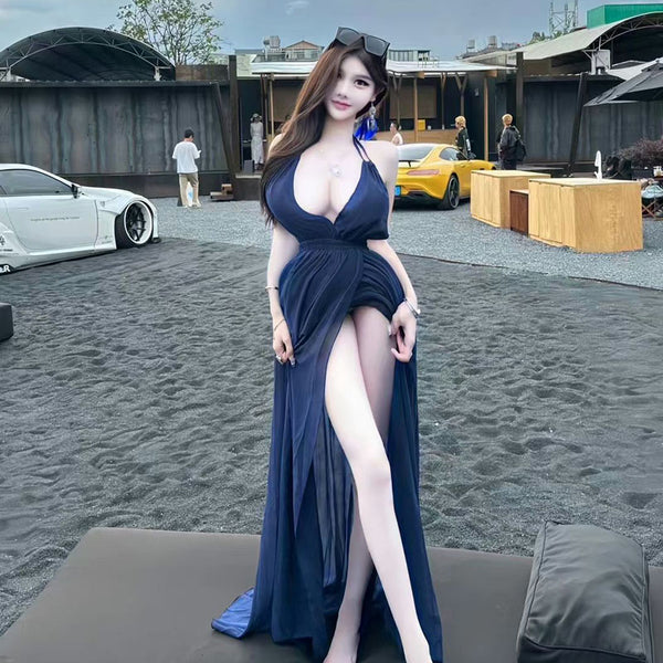 Pure desire beach long skirt fairy split fork seaside vacation long dress atmosphere sexy big backless suspender dress summer