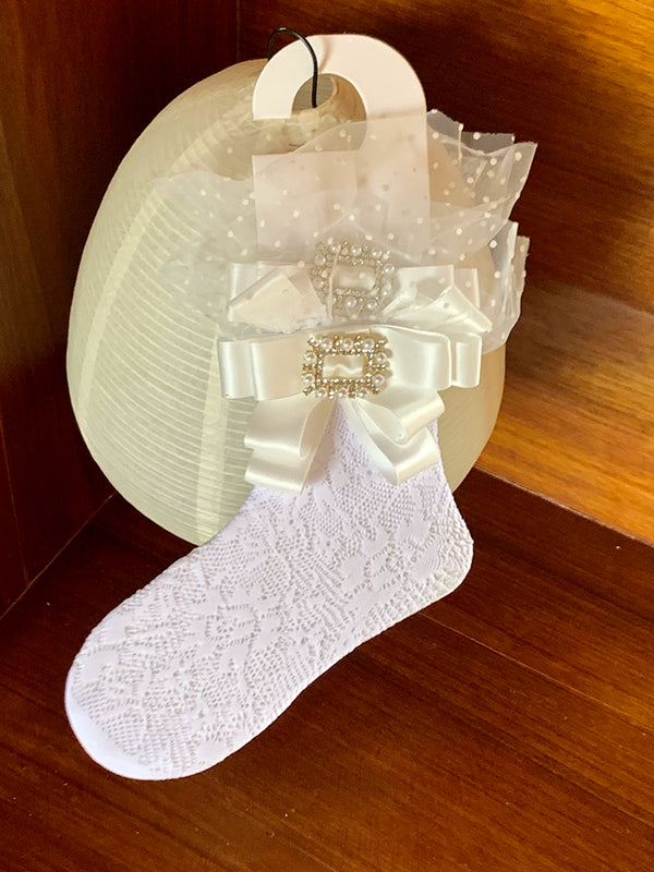 Fashion niche Japanese college style lace lace knee socks women's rhinestone elastic long tube calf net socks