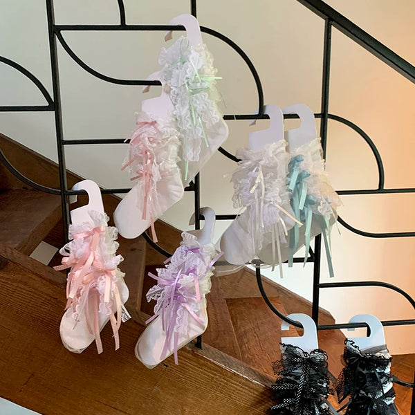 Fashion niche design pure desire wind calf socks bow lolita socks summer thin lace jk socks