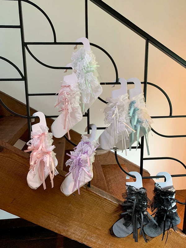 Fashion niche design pure desire wind calf socks bow lolita socks summer thin lace jk socks